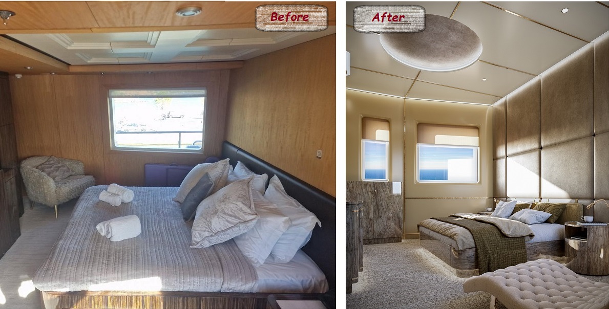 Yacht bedroom design before-after design