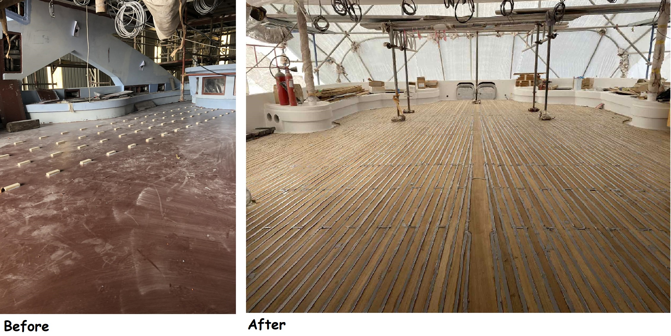 Yacht deck renovation, before-after