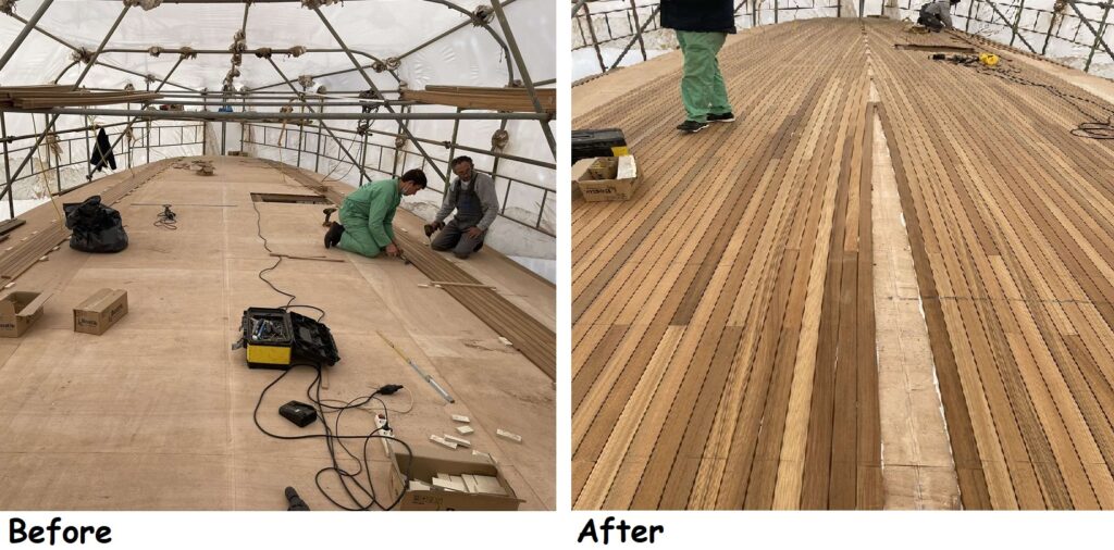 Yacht deck placement, before-after