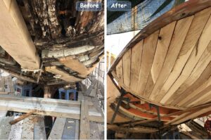 Renovation yacht hull, before-after 2