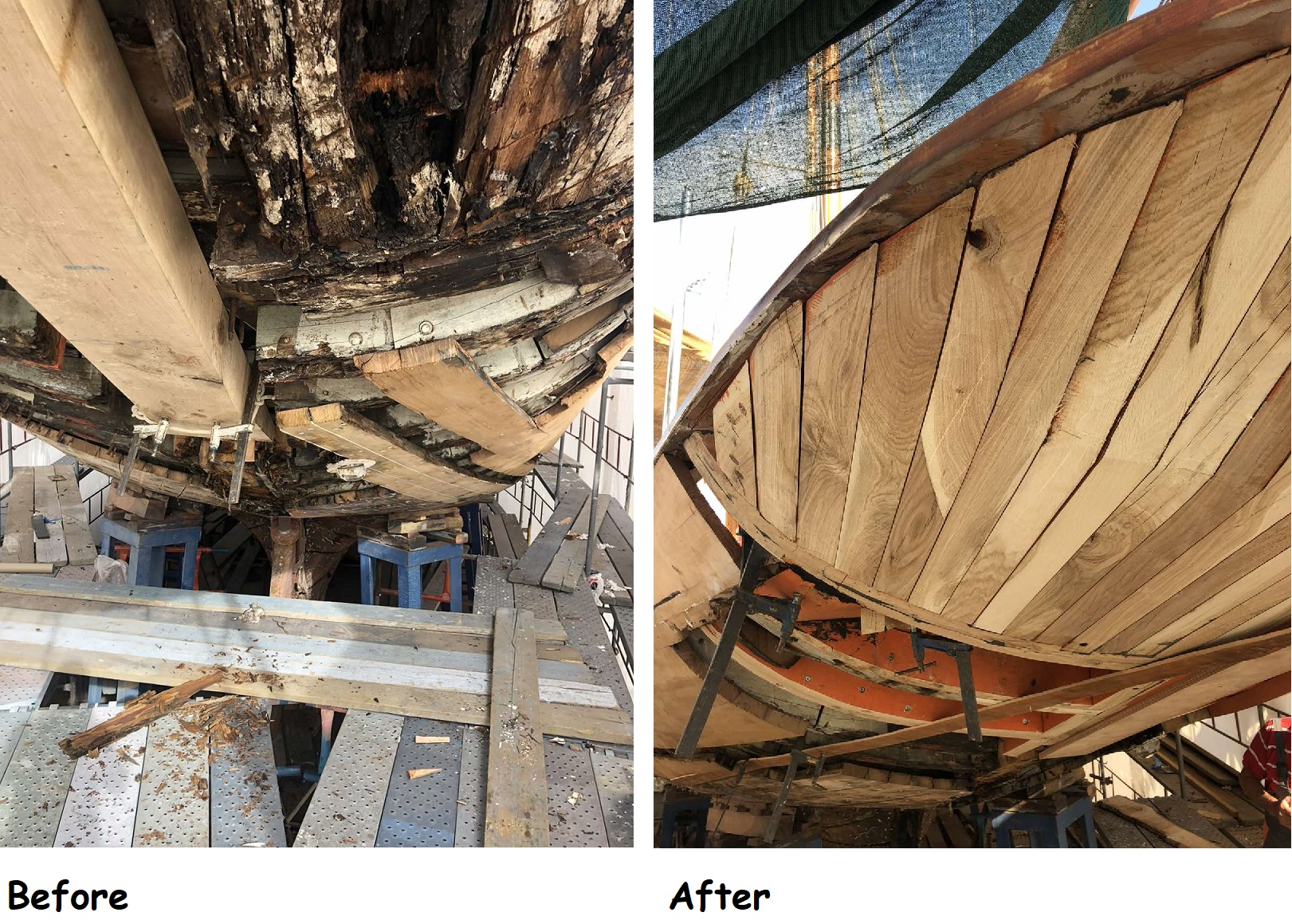 Renovation yacht hull, before-after