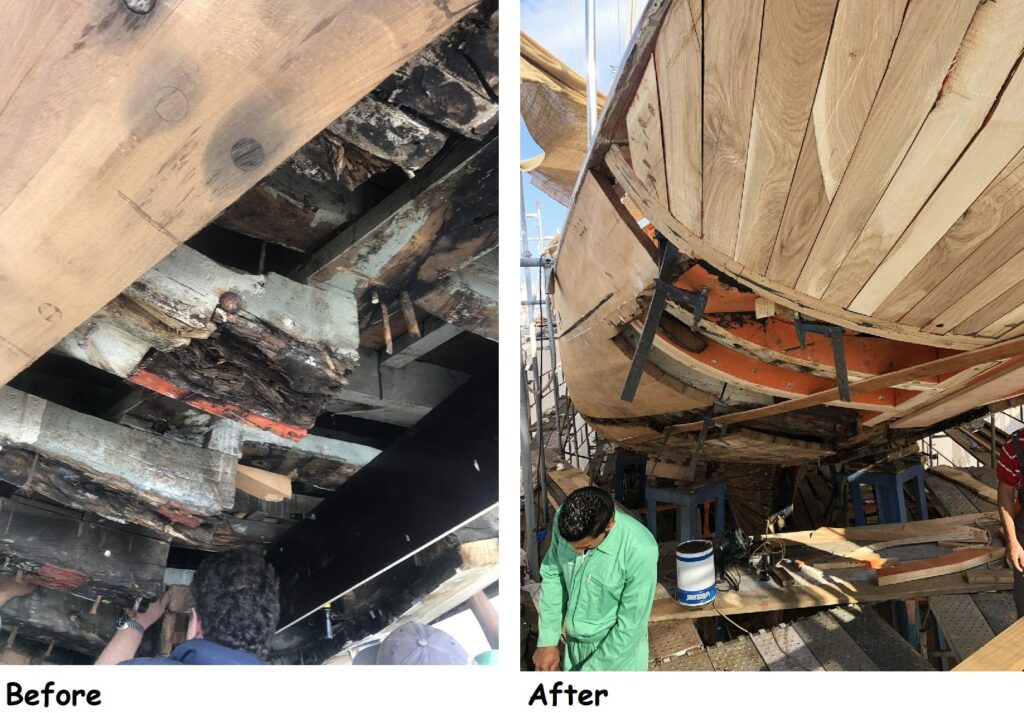 Renovation yacht hull, before-after 3