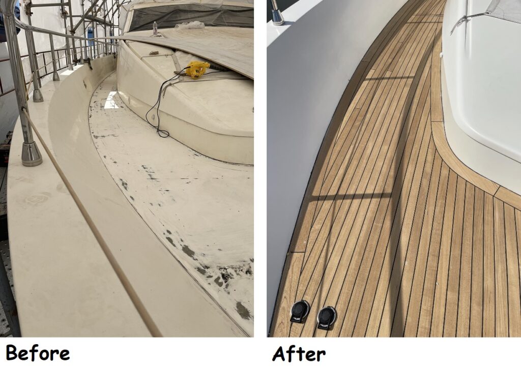 Yacht deck repair, before-after