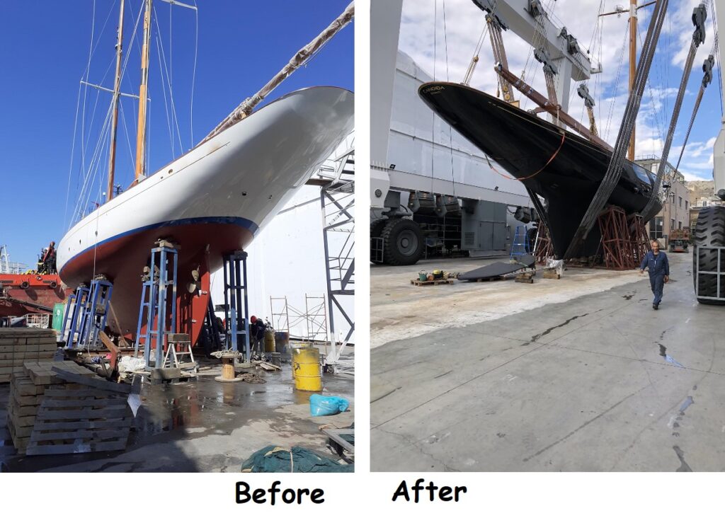 Sailboat renovation, before-after