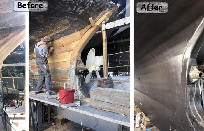 Keel repair, before-after