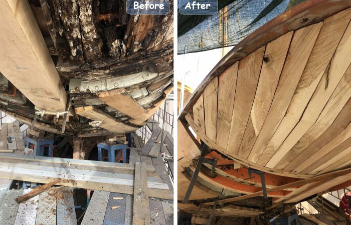 Renovation yacht hull, before-after 2