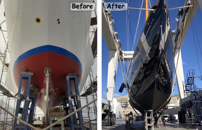 Sailboat renovation, before-after 2